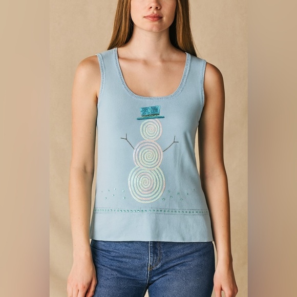 Lucia Burns Tops - NWT! Lucia Burns Light Blue Sequin Snowman Tank Top, sz L